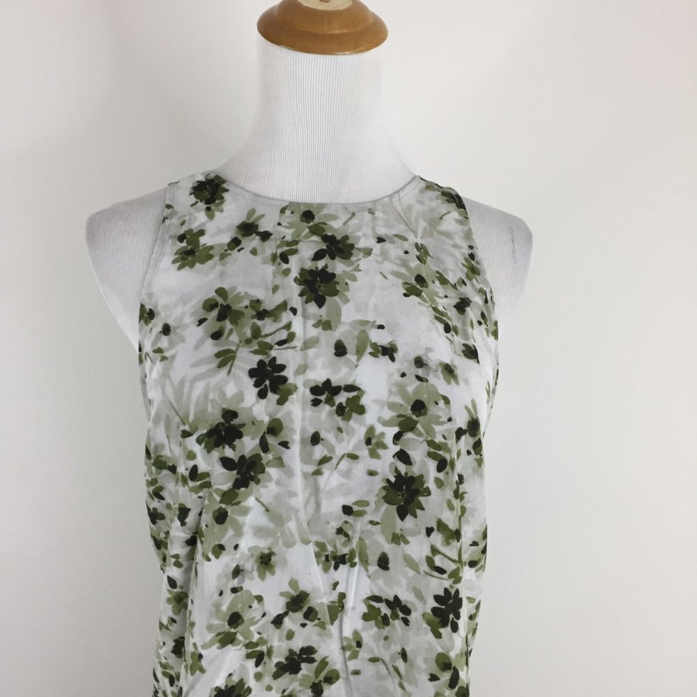 THEORY Gray Green Floral Print KALSTINN Calla 100% Silk High Neck Top - Picture 6 of 10